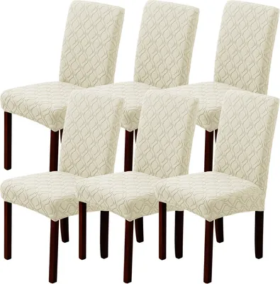 Produktbild von Stuhlhussen 6er Set Universal Stretch Stuhlhussen Moderne Jacquard Husse Abnehmbare Stuhlbezug Abdeckung Esszimmer überzug Bi-Elastic Spannbezug,für Bankett Deko und Hochzeit Partys (Creme, 6 er)