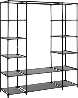 Image de Armoire de rangement XXL avec fermeture à glissière - 150 x 45 x 176 cm - Non-tissé gris - Rangement sans tissu avec tringles