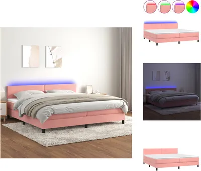 Produktbild von vidaXL Boxspringbett mit Matratze & LED Rosa 200x200 cm Samt -  Betten & Bettgestelle