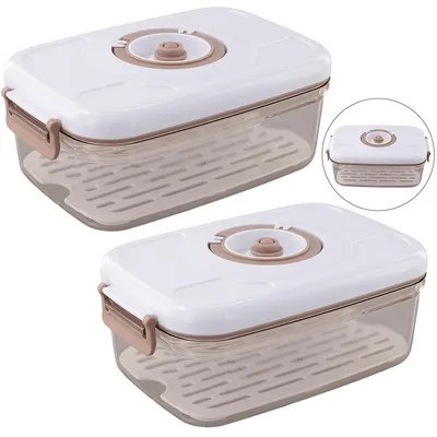 Produktbild von 2PCS Vakuum-Frischhalteboxen ,AS-Kunststoff mit Silikondichtung,1,2 L,vakuumdicht,mit Datumsscheibe, Siebeinsatz&Handpumpe,–2 °C bis90 °C