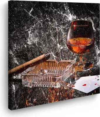 Produktbild von Abstrakt Glas Whiskey Leinwandbild Wandbild Kunstdruck XL Deko: 150x150x4cm