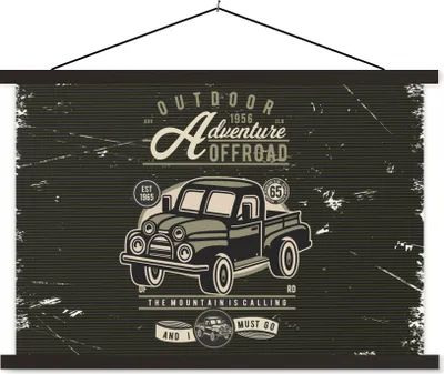 Produktbild von MuchoWow® Textilposter Auto - Oldtimer - Briefe 60x40 cm mit schwarzem Rahmen - Hölzernes