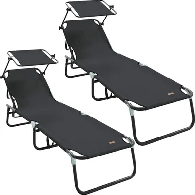 Produktbild von vidaXL Klappbare Sonnenliege 2 pcs Schwarz 190 x 57 x 81 cm Oxford