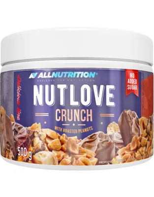 Obrázok produktu pre ALLNUTRITION NUTLOVE 500 g Crunch (mliečna čokoláda-arašidy) / Ochutené orieškové maslá / Lahodné orieškové maslo s čokoládou bez pridaného cukru, soli a palmového oleja