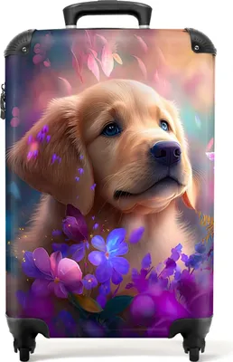 Produktbild von NoBoringSuitcases.com® Koffer Handgepäck Trolley Rollkoffer Kleine Reisekoffer mit 4 Rollen - Hund - Welpe - Sonne - Blumen - Golden Retriever - Cabin Size < 55x40x23 cm & 55x40x20 cm - Fotokoffer - Kabinenkoffer - BoardgepäckHandgepäck Koffer 55x35x20 cm, 36L,