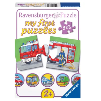 Produktbild von Ravensburger my first puzzles, Einsatzfahrzeuge Puzzle für Kinder, 9x2 Teile, Karton, 18 x 10 cm, extra groß, dick, robust, 07332