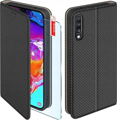 Obrázek produktu pro Etui z klapką do Samsung A70 Zamykane Czarne Futerał + Szkło 9H