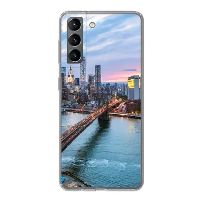 Produktbild von MuchoWow® Handyhülle Schutzhülle Hülle für Samsung Galaxy S21 New Yorker Skyline an der Brooklyn Bridge Silikon Softcase Handy Hülle - Softcase