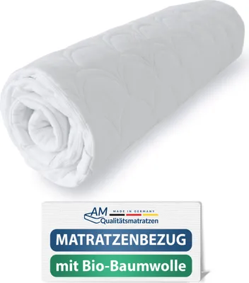 Produktbild von AM Qualitätsmatratzen | Hochwertiger Organic Baumwolle Matratzenbezug | 180x200x18 cm | Matratzenschoner | Ersatzbezug | 180/200 | 18 cm Höhe