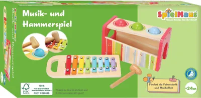 Produktbild von SpielMaus Musik- und Hammerspiel 2 in 1 Holz Klopfbank Xylophon +24m