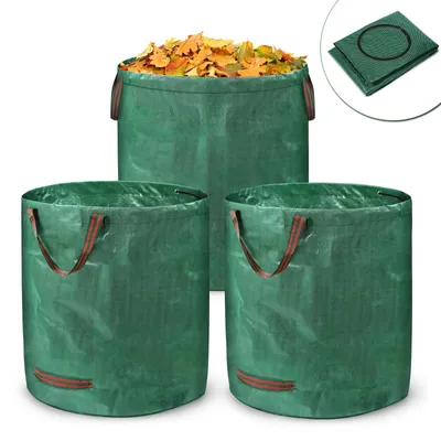 Image de Sac pour déchets de jardin - Sac pliable - 272 litres - Lot de 3 - Poignée de transport - Pour feuilles et herbe coupée