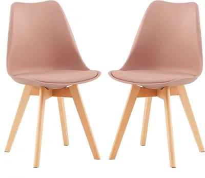 Produktbild von HJ_WeDoo 2er Set Esszimmerstühle mit Massivholz Buche Bein, Skandinavisch Design Gepolsterter Küchenstühle Stuhl Küche Holz, Rauchrosa