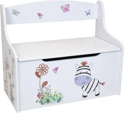 Productafbeelding van Houten speelgoedkist en zitbank voor kinderkamer - 58 x 30 x 49 cm met rugleuning en deksel