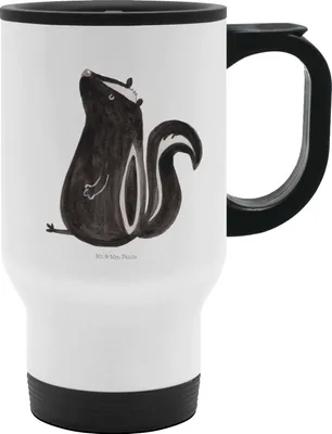 Produktbild von Mr. & Mrs. Panda Kaffeebecher To Go Stinktier Sitzen - Weiß - Geschenk, auto becher, Thermobecher, Recht, Spruch, Wildtier, Klein, thermosbecher, Besserwisser, Skunk
