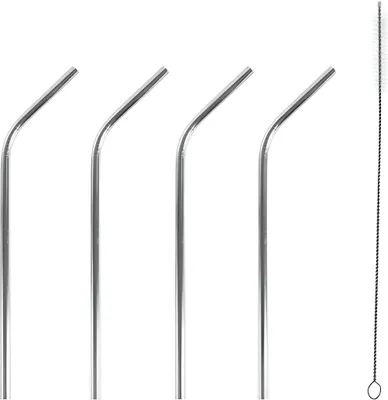 Produktbild von Trinkhalme Strohhalme Edelstahl wiederverwendbar 4Stck+ 1 Reinigungsbürste