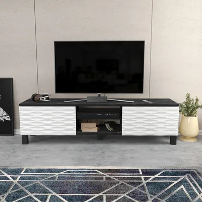 Produktbild von Skye Decor, Lukas - Black, White, Fernsehtisch, Schwarz, 100 % MELAMINBESCHICHTETE SPANPLATTEN, 150 x 35 x 40,3 cm
