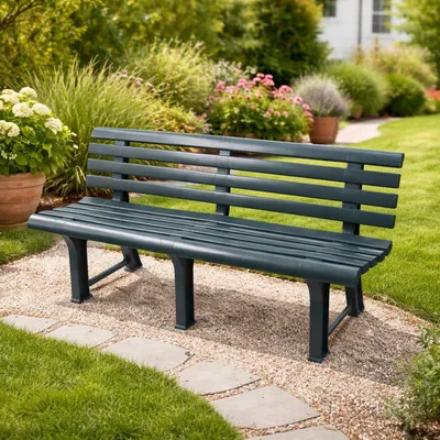 Produktbild von Dmorol Gartenbank Artur 49x145x74h cm Grün, 3 Plätze mit Lamellenrückenlehne