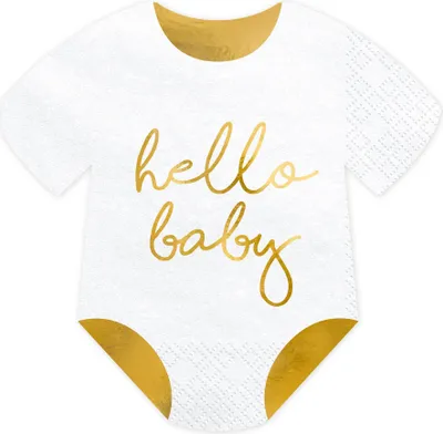 Produktbild von 20 Cocktailservietten Body Hello Baby 16 x 16 cm weiß gold - Einheitsgröße