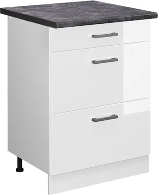 Immagine prodotto di Mobiletto base per cucina Vicco R-Line Bianco lucido 60 cm con cassetti, PL Antracite, Model 46258
