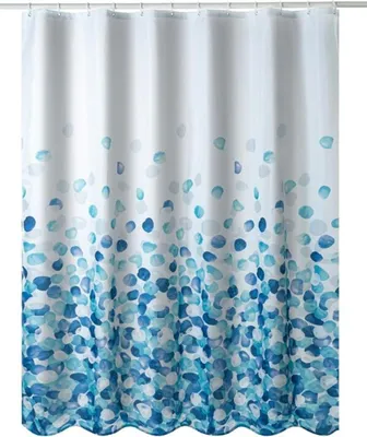Produktbild von Wasserdichter Duschvorhang, maschinenwaschbarer Duschvorhang aus Polyester, 180 x 200 cm, Badevorhang für Badezimmer, 12 Haken, Blütenblattblaues Muster