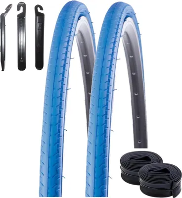 Produktbild von 2 x Kenda 28" Kontender K-196 Rennradreifen in Blau 26-622 (28 x 1,10) + 2 passende Schläuche SV inkl. maxxi4you Reifenheber