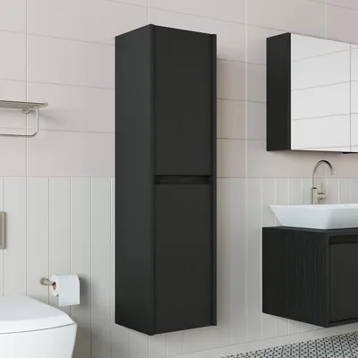 Productafbeelding van Roomart ATLANTIC-65 Badmeubel, hoge kast, 35 cm breed, zwart-eikenhout