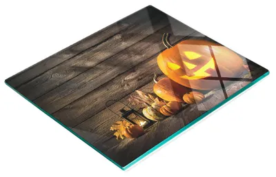 Immagine prodotto di Tagliere da cucina decorativo in vetro, motivo zucca di Halloween, 60 x 52 cm