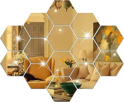 Immagine prodotto di 12 pannelli decorativi adesivi a specchio, elementi in plastica rimovibili, decorazioni da parete per soggiorno e bagno