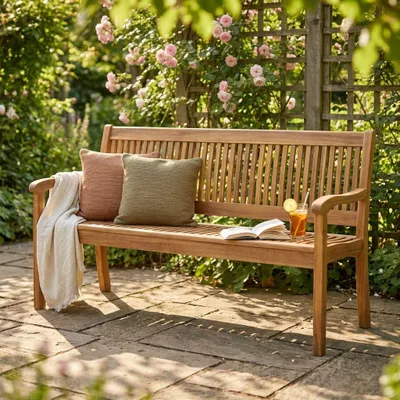 Immagine prodotto di Milani Home - panchina da giardino, legno di acacia, con braccioli, 3 posti