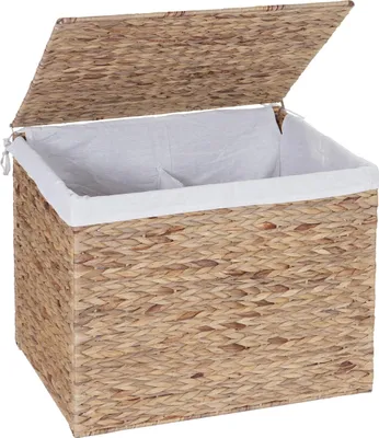 Produktbild von Wäschekorb HWC-C27, Wäschesammler Wäschesortierer Truhe, 2 Fächer Wasserhyazinthe 50x60x43cm 129l