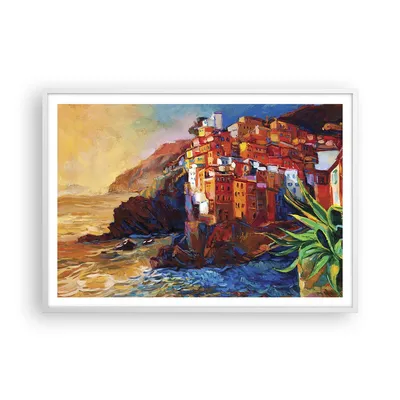 Produktbild von Gerahmtes Poster - Weißer Rahmen - Manarola Bunt Öl - 100x70 cm - Wand Bild - Wanddeko - Wandbilder - Kunstposter - Wandposter - Bilderrahmen - Bilder - Kunstdruck - Wandbild - P2WAA100x70-4164