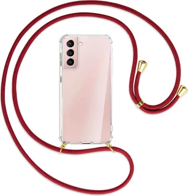 Produktbild von Handykette Backcover-Schutzhülle mit Band (Metall goldfarben) für Samsung Galaxy S21 Plus 5G - dunkelrot