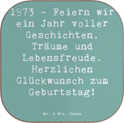 Produktbild von Mr. & Mrs. Panda Tischuntersetzer Spruch 1973 Geburtstag - Meeresbrise - Geschenk, Untersetzer Gläser, Tassen, Tischschoner, Glas, Meilenstein, Geschichten, Alter, 50.