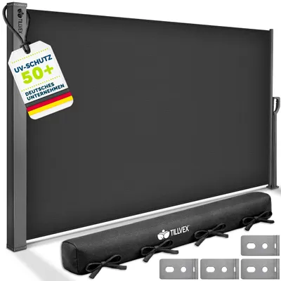 Zdjęcie produktu dla markiza boczna tillvex® 200x400 cm antracytowa, wysuwana i nieprzezroczysta | osłona balkonu, ogrodu i tarasu | roleta boczna z uchwytem ściennym | osłona przeciwsłoneczna ze stali nierdzewnej | markiza przeciwwiatrowa