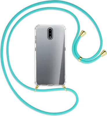 Produktbild von Handykette Backcover-Schutzhülle mit Band (Metall goldfarben) für Nokia 2.3 - türkis
