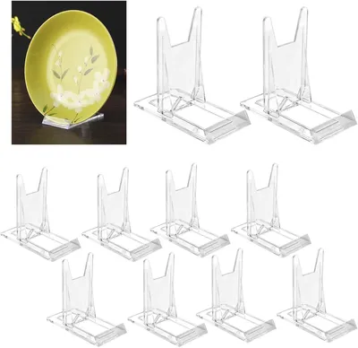 Produktbild von 10 transparente Acryl-Tellerständer aus Kunststoff, verstellbare Aufsteller für Teller, Bilder, CDs und Retro-Handheld-Spielkonsolen