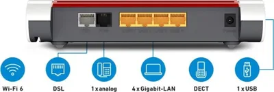 Produktbild von AVM FRITZ!Box 7530 AX WI-FI 6 DSL-Router (DSL/VDSL,1.800 MBit/s (5GHz)&600 MBit/s (2,4 GHz),bis zu 300 MBit/s mit VDSL-Supervectoring 35b,WLAN Mesh)