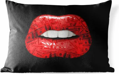 Produktbild von MuchoWow® Outdoor Kissen - Lippen - Geld - Rot - 60x40 cm - Wetterfest - Lounge Kissen - Zierkissen - Kissen für Innenräume