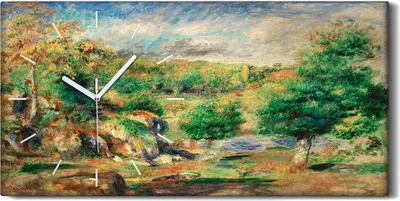 Produktbild von Wohnzimmer-Bild Leinwand Uhr 60x30 Malerei Wald Bäume Landschaft Himmel Wolken - weiße Hände