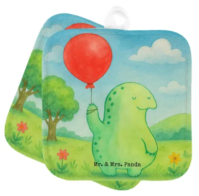 Produktbild von Mr. & Mrs. Panda Topfuntersetzer Schildkröte Luftballon Design - Weiß - Geschenk, Schildkröten, Ballon, Motivationsspruch, Ofenlappen, Topflappen Set, topfhalter