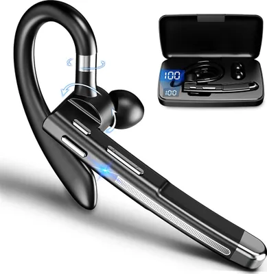 Produktbild von Bluetooth Headset mit Mikrofon, In-Ear Freisprech Headset Handy Kabellose Kopfhörer mit LED Ladebox für Autofahren/Business/Büro, IPX7 Wasserdicht (Schwarz)
