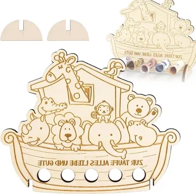 Productafbeelding van Doopcadeau Houten Boot - Geldgeschenk Babykamer - Baby Vieren - Ark van Noach Design
