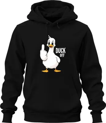 Obrázek produktu pro DUCK OFF Funny Duck Middle Finger Cheeky Sarcastic Statement Uni mikina s kapucí, černá, S