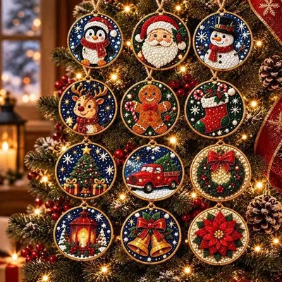 Produktbild von Diamond Painting Weihnachtsanhänger 12 Stück - DIY Christbaumanhänger mit Schnur - Suspension - Weihnachtsbaumschmuck für Tür, Fenster & Wand
