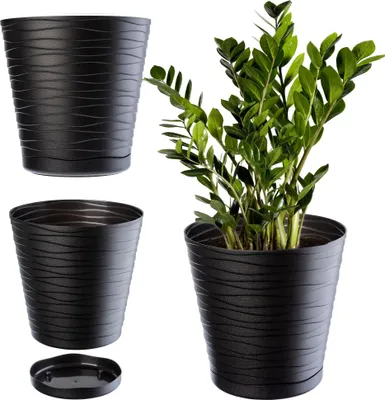 Produktbild von Blumentopf - Kunststofftopf mit Untersetzer - Größe L - Schwarz