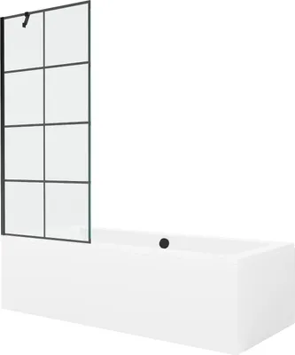 Produktbild von Mexen Cube rechteckige Badewanne 170 x 80 cm mit Verkleidung und 1-flügeliger Duschwand 80 cm, schwarzes Muster - 550517080X950?