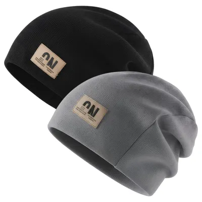 Zdjęcie produktu dla Czapka damska/męska, beanie, bawełna, miękka, cienka, uniseks, na wszystkie pory roku, czarna, szara