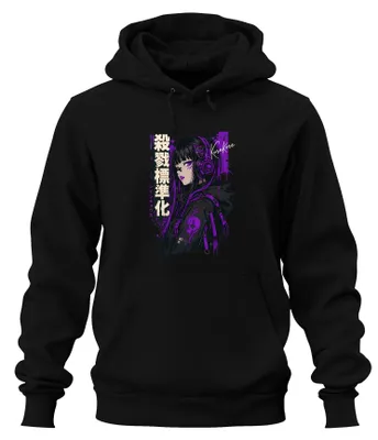 Zdjęcie produktu dla Bluza z kapturem w stylu anime, cyberpunk, techwear, japoński, Y2K, manga, czarna, rozmiar S