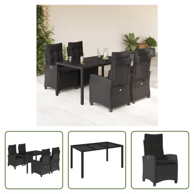 Produktbild von The Living Store 5-tlg. Garten-Essgruppe mit Kissen Schwarz Poly Rattan