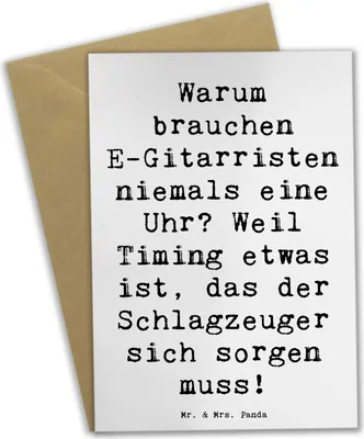 Produktbild von Mr. & Mrs. Panda Grußkarte Spruch E-Gitarre Timing - Weiß - Geschenk, einladungskarten, Lernen, weihnachtskarten, Musikgenre, Band, Musiker, Musik, elektrische Gitarre